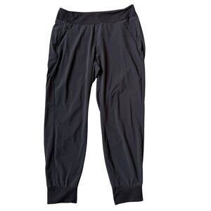 Athleta Soho Women 12 Black Jogger Pant Relaxed Fit Zip Front Pockets Athleisure